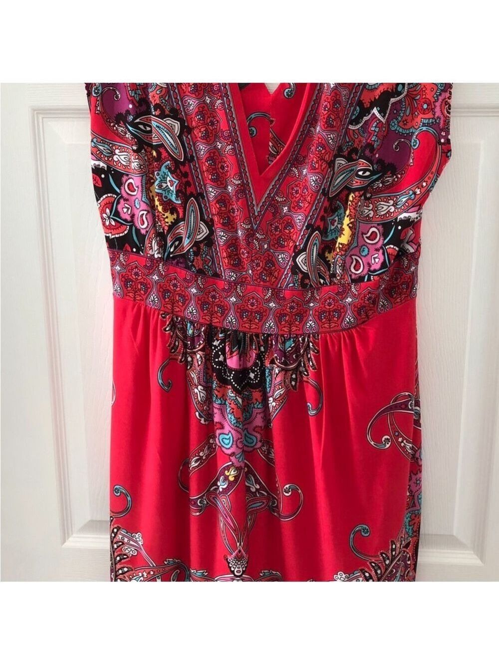 XL Kiara Tunic Dress Red Paisley Midi Red Boho Chic Paisley Vacation Summer